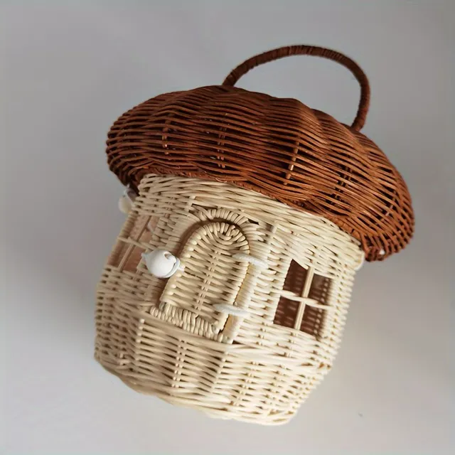 Handmade Rattan Knitted Basket On Mushrooms Cute Table Storage Space Ornament Decoration Toys Children's Clothes Photographic props