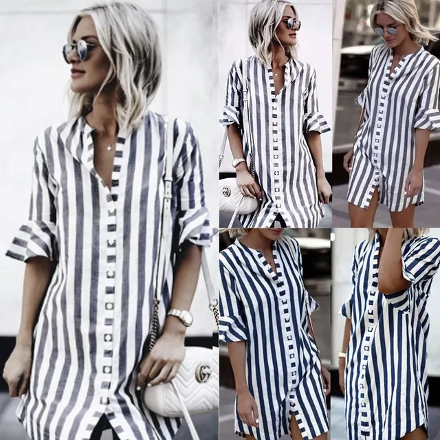 Striped long tie ladies summer dress