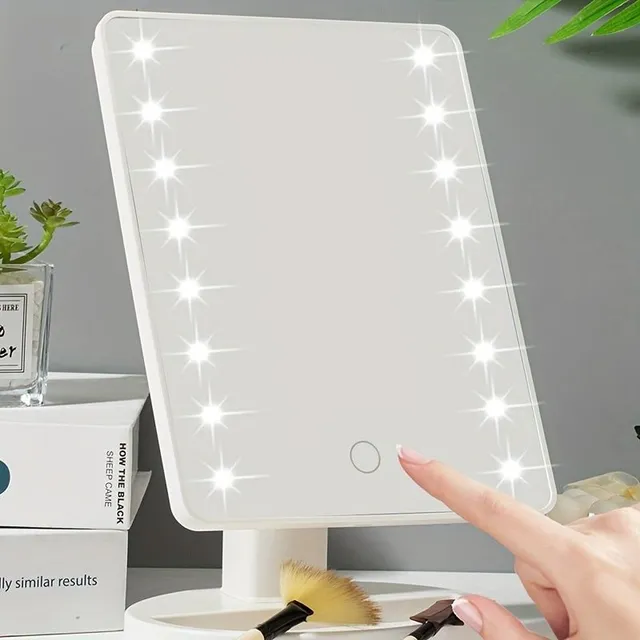 Oglindă cosmetică iluminată, pătrată, alimentată cu baterii și USB, alimentare duală, control tactil, lumină reglabilă, portabilă, pentru masă în dormitor și cămin