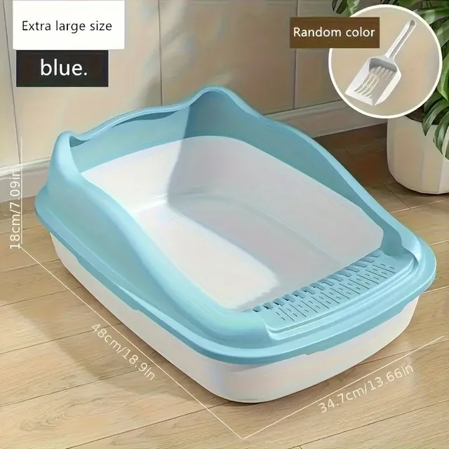 Large half-covered cat toilet with sand protection - for kittens