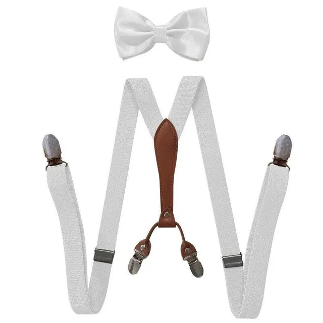 Men's suspenders with bow tie yellow Aspen bila