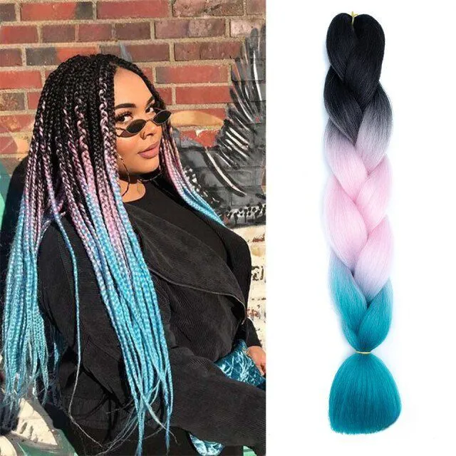 Multicoloured kanekalon hair in braids - multiple colours