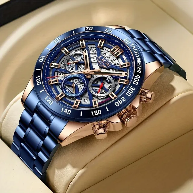 Luxurious waterproof men's watch with chronograph and breathing design - Top brand, ideal gift