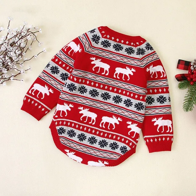 Salopetă tricotată pentru copii cu imprimeu de Crăciun pentru toamnă și iarnă