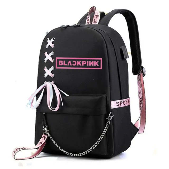 School bag with stylish lace on top pocket - Blackpink