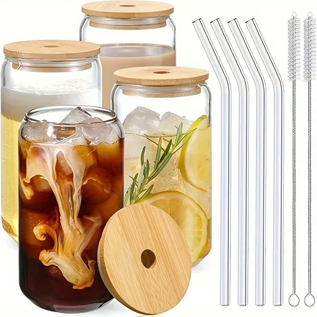 Glass Chips with Wooden Caps and Glass Brts - Universal for Bar, Beer, Iced Coffee, Cocktails, Whisky + Bonus Brčko and Brush