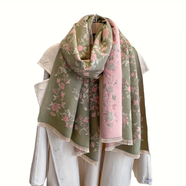 Elegant double-sided scarf with pink and wine pattern