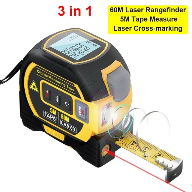 Love541-3 w 1 LCD Laser Rangefinder 5m Measuring Tape Ruler