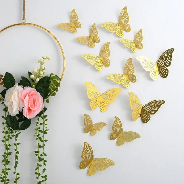 Set of 3D adhesive butterfly stickers on the wall - different colors