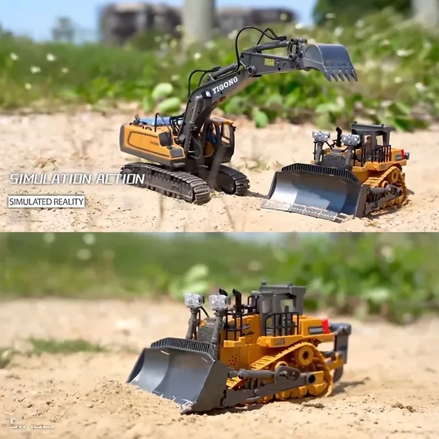 RC Bulldozer z 9 kanałami, 2,4 GHz, światła i dź