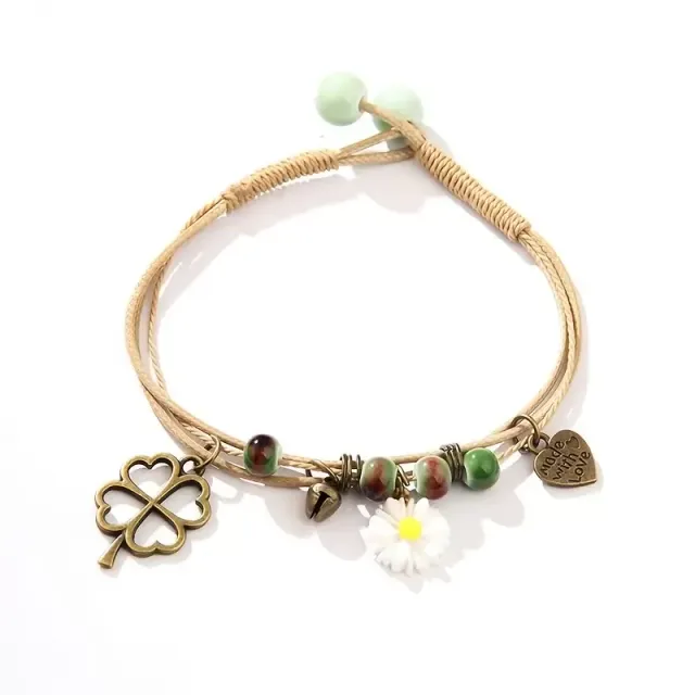 1 pc of girls layered string bracelet, heart and flower etc. pendant beautiful handmade retrace supplement