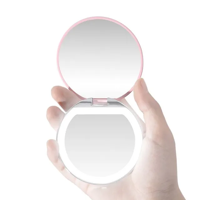 Cosmetic folding LED pocket mirror