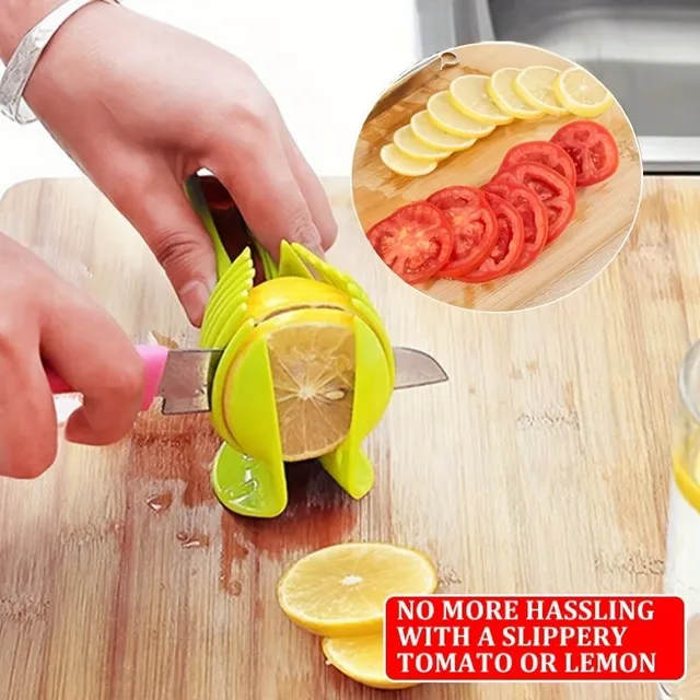 1ks držák na krájení rajčat, kráječ citronu, kulaté nástroje na krájení zeleniny na ovoce, ruční víceúčelové kleště, kuchyňský přístroj (zelený)