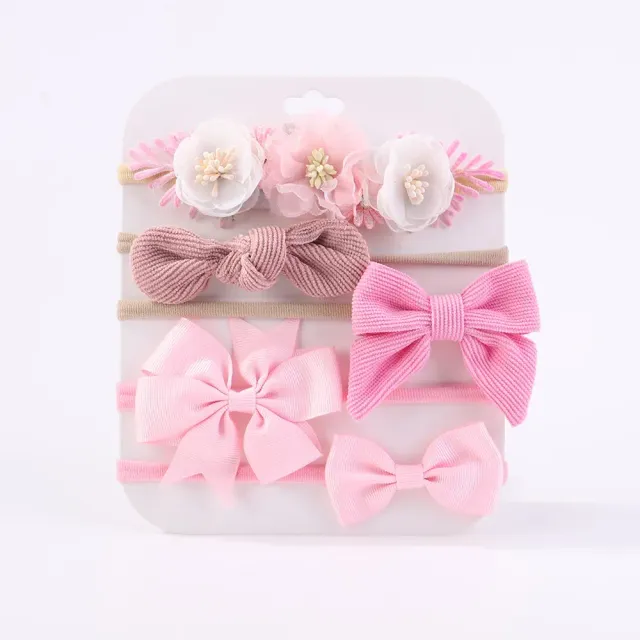 Bandeaux élastiques pour bébés avec nœud et fleurs - plusieurs variantes, 5 pcs/ensemble