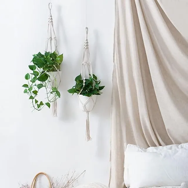 Set de suporturi pentru plante din macramé Boho, 4 piese