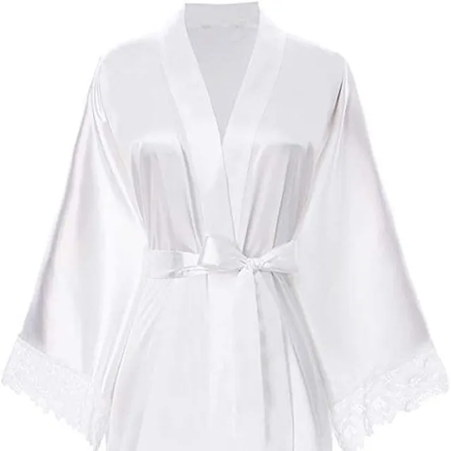 Women's modern long satin robe with lace Aleeza