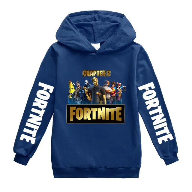 Detská mikina s kapucňou s potlačou Fortnite na rukávoch a hrudi