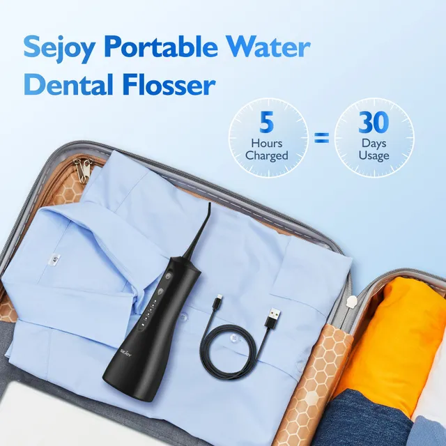 Portable electric tooth cleaner with pressure water - 5 intensity, 5 adapters, waterproof, for healthy and clean teeth