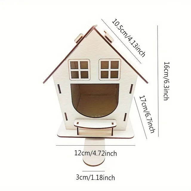 Bird feeder made of wood with a bed and a tray, suitable for outdoor garden