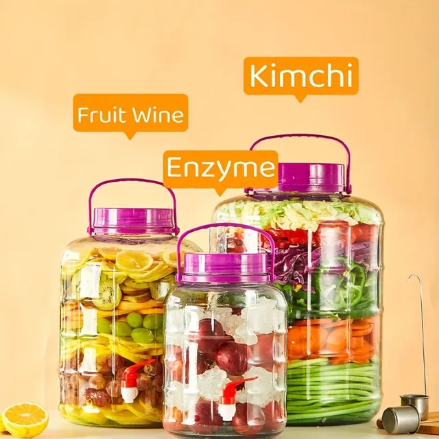Glass fermentation container with cap and water cap - for pickles, kimchi, sauerkraut and sausages