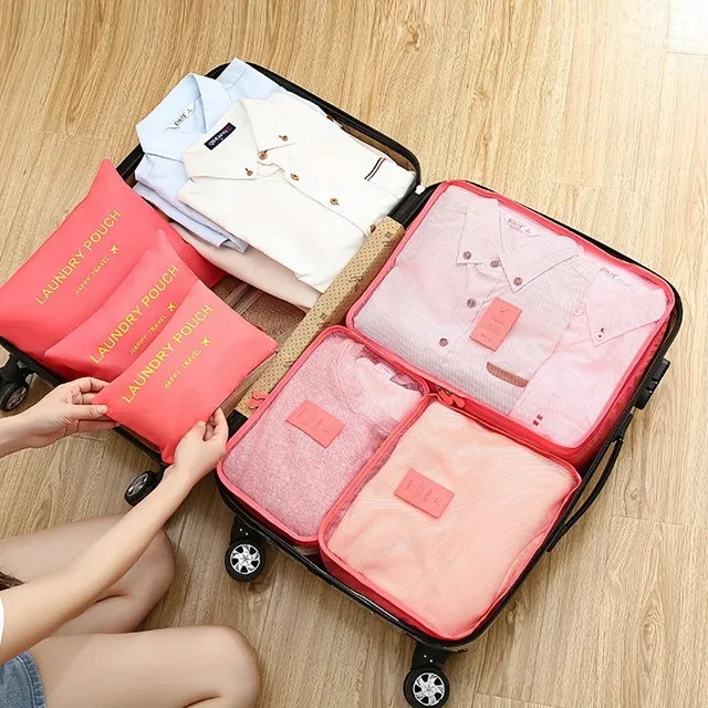 6pcs Travel organizers in the trunk - clothing wrappers, foldable bags, shoe bag, lingerie pocket