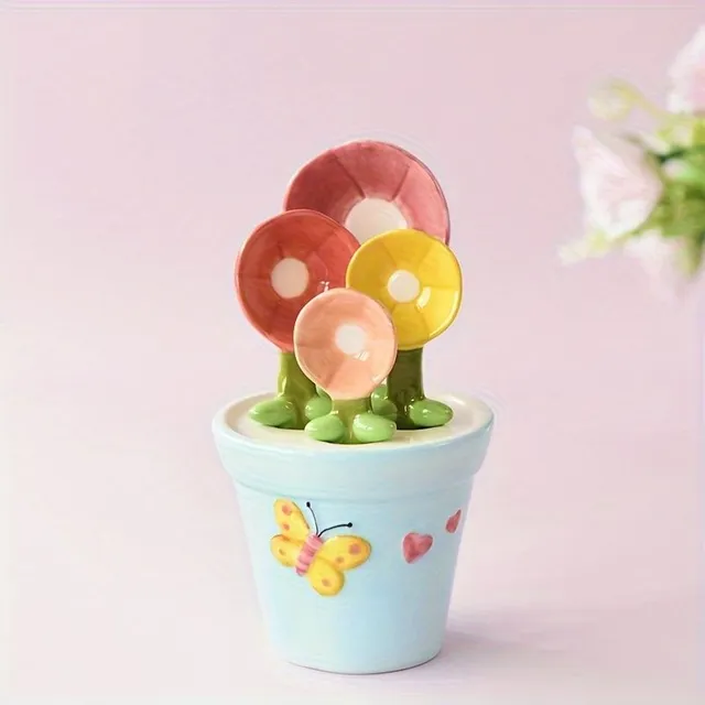 Cute set of ceramic measuring cups with motif butterfly and flower - ideal for baking, desserts & spices