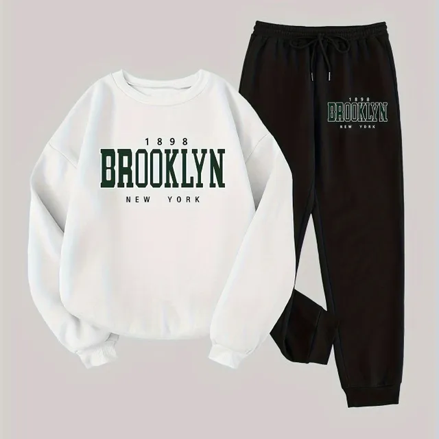 Set Brooklyn din două piese: Hanorac lejer cu mânecă lungă și pantaloni joggers cu șnur, Îmbrăcăminte pentru femei