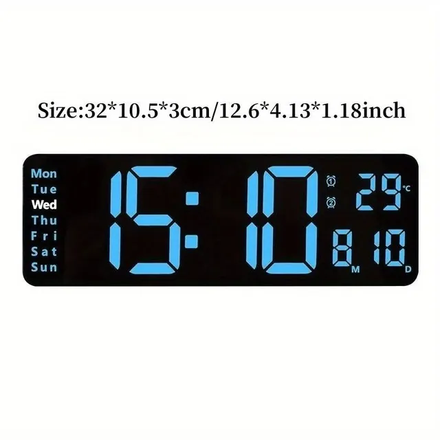 Modern Wall clock with remote control, large digital display, temperature and data display - for stylish home