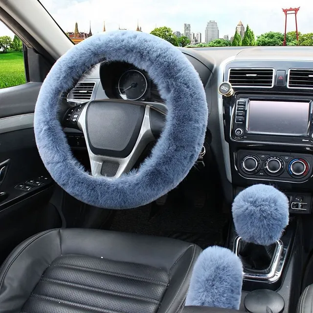 Luxury protection set for steering wheel, gear lever and brake made of plush Indiana material