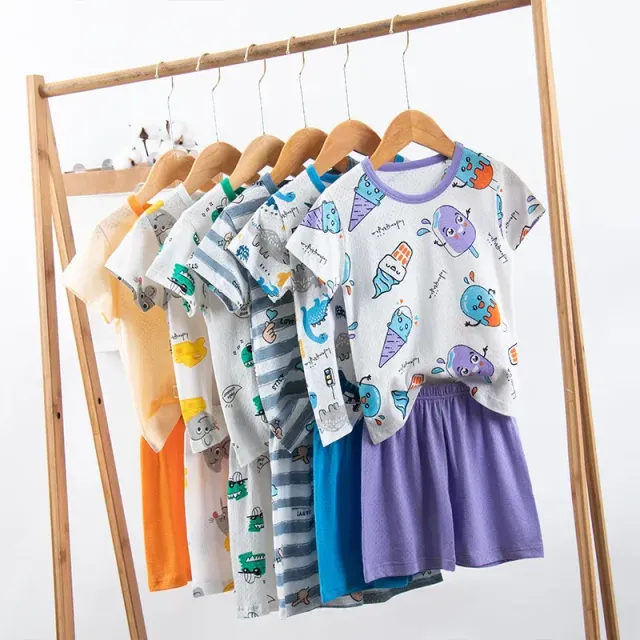 Baby cotton pajamas with short sleeves for boys and girls