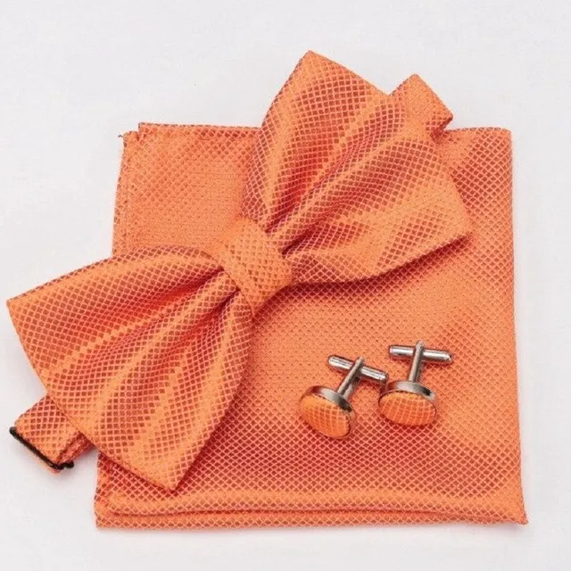 Men's bow tie, handkerchief and cufflinks