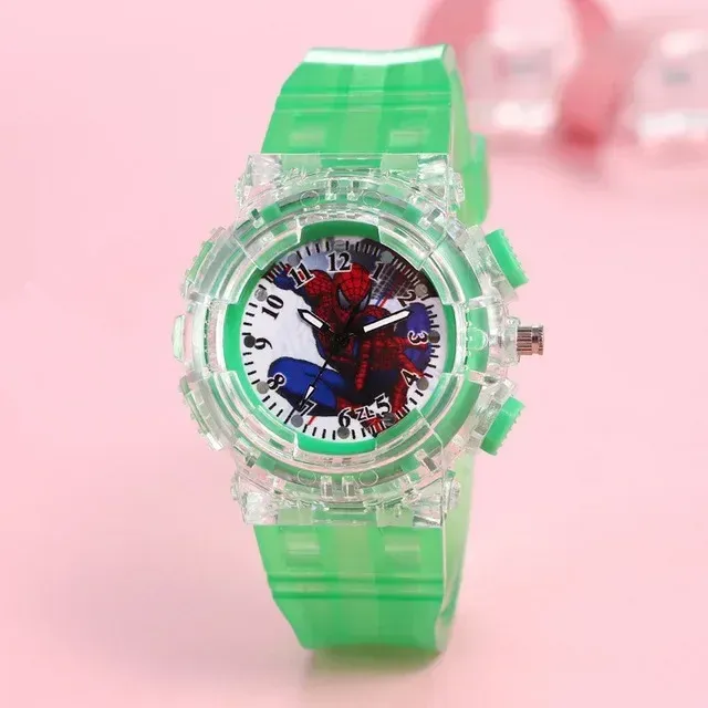Detské analógové hodinky s LED svetlom na displeji témy Spiderman