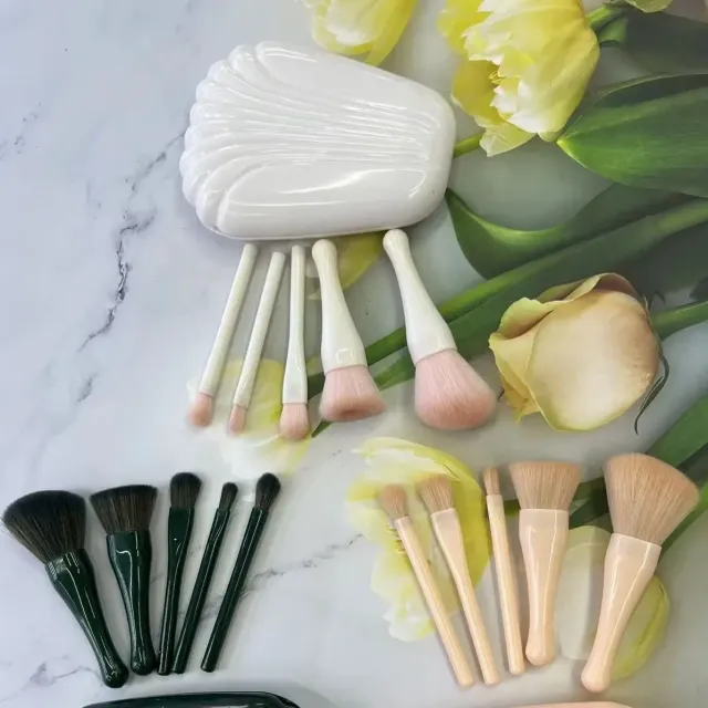 Luxury travel set of brushes in practical shell-shaped packaging with mirror - more colors