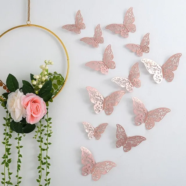 Set of 3D adhesive butterfly stickers on the wall - different colors