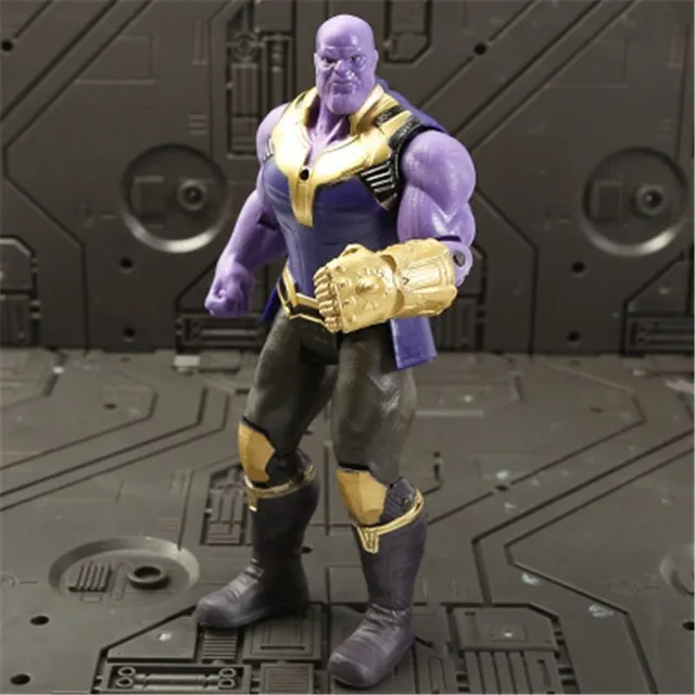 Action figures of popular superheroes thanos