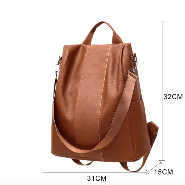 Women's leather backpack with handbag loop