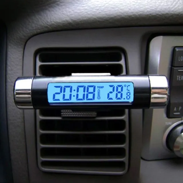 Car thermometer with clock and backlight