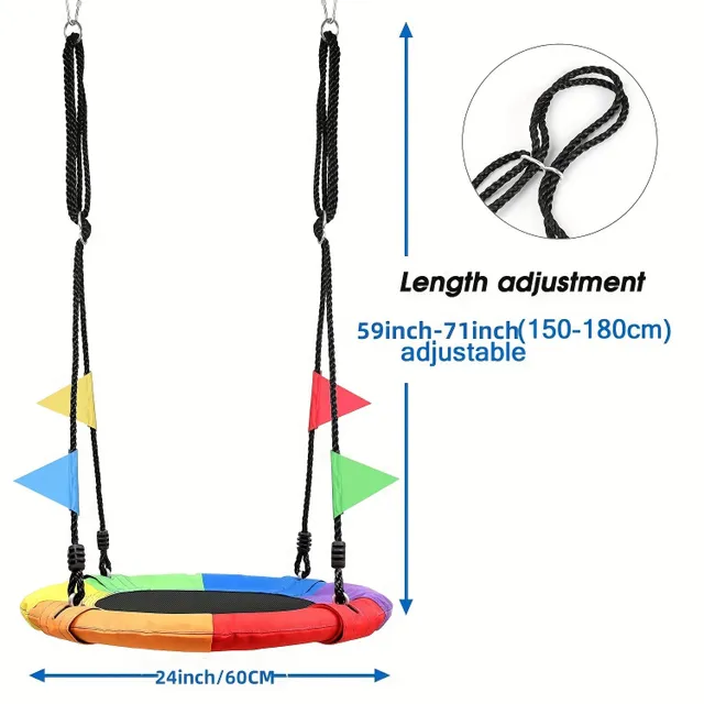 Leagăn de copac de 60,96 cm, leagăn de exterior cu suport mic - Leagăn de platformă Oxford 900D - Leagăn circular de curte cu frânghii, curele și tensioner