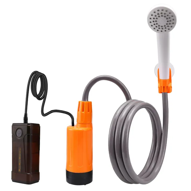 Állítható kemping zuhanyszivattyú levehető USB újratölthető akkumulátorokkal, hordozható kültéri zuhanyfejjel