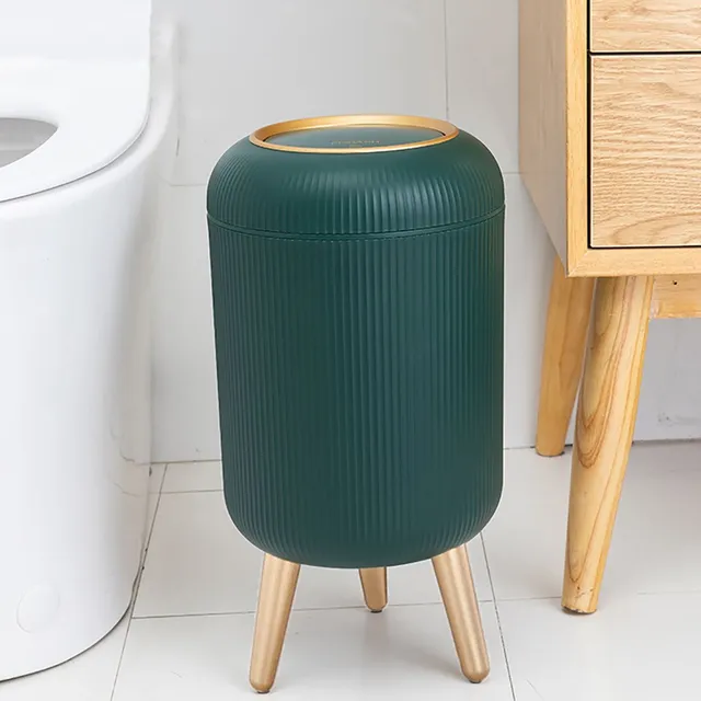 Coș de gunoi elegant și practic - picioare din lemn, deschidere la apăsare