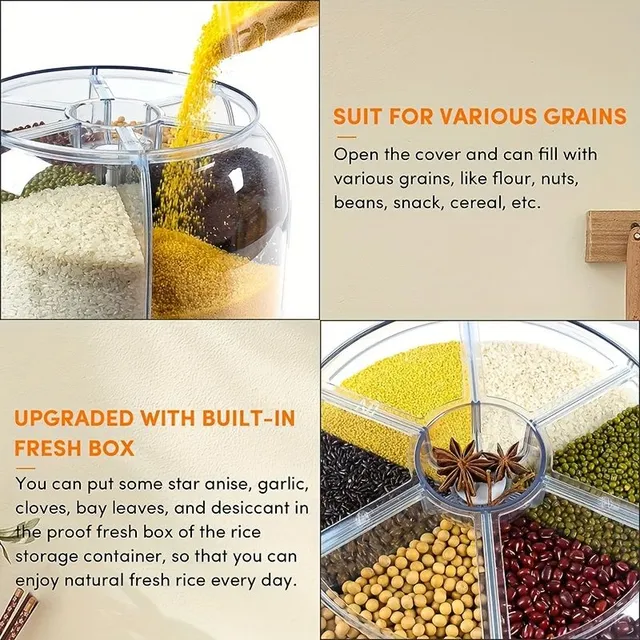 6 piece swivel tray for cereals and rice - Food storage, 360° turn, lockable lid, against moisture