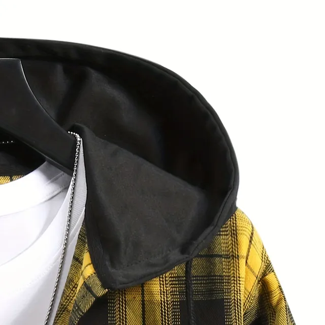 Men's plaid hoodie - black and red, autumn/winter