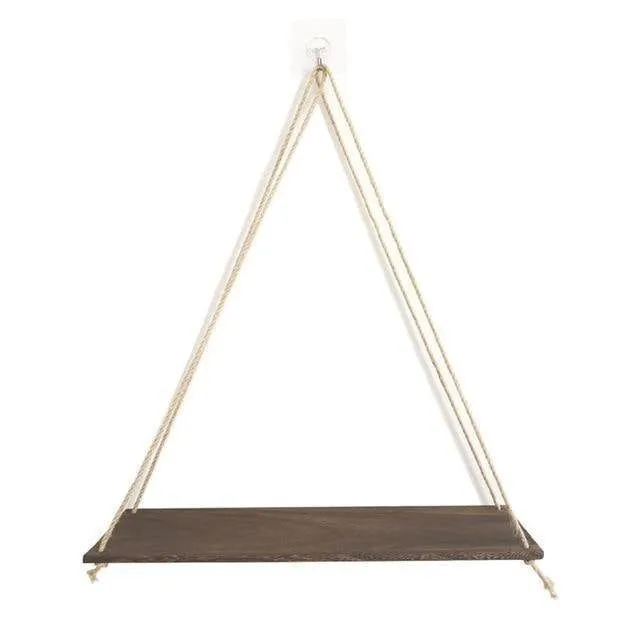 Wooden rope swing wall shelf