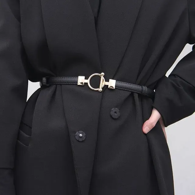 Thin metal belt with gold buckle