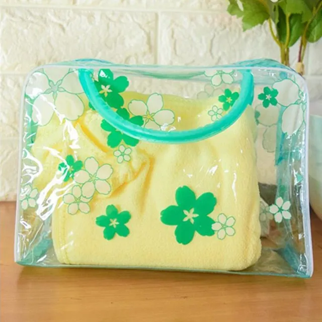 Transparent toiletry bag with floral motif for cosmetics and more