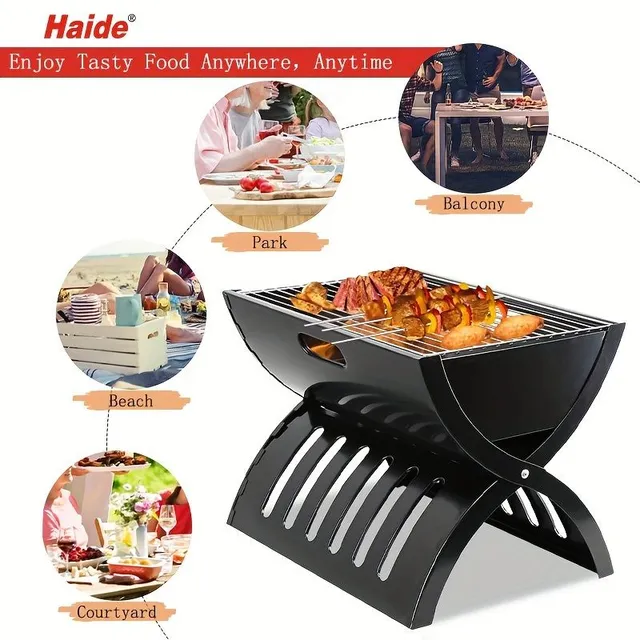 Miniature charcoal grill, portable barbecue on BBQ, folding outdoor cooker, integrated folding camping cooker on barbecue