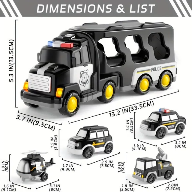 5 in 1 police and fire trucks - Christmas and birthday gifts with light and sound