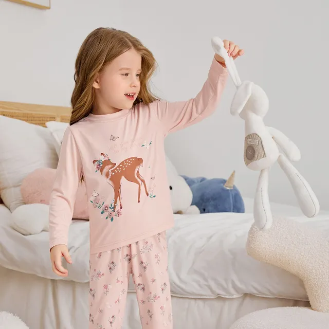 Girl set shirts and leggings for sleeping with cute animal motif