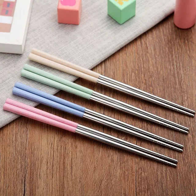 Stainless steel dining chopsticks with colored handle