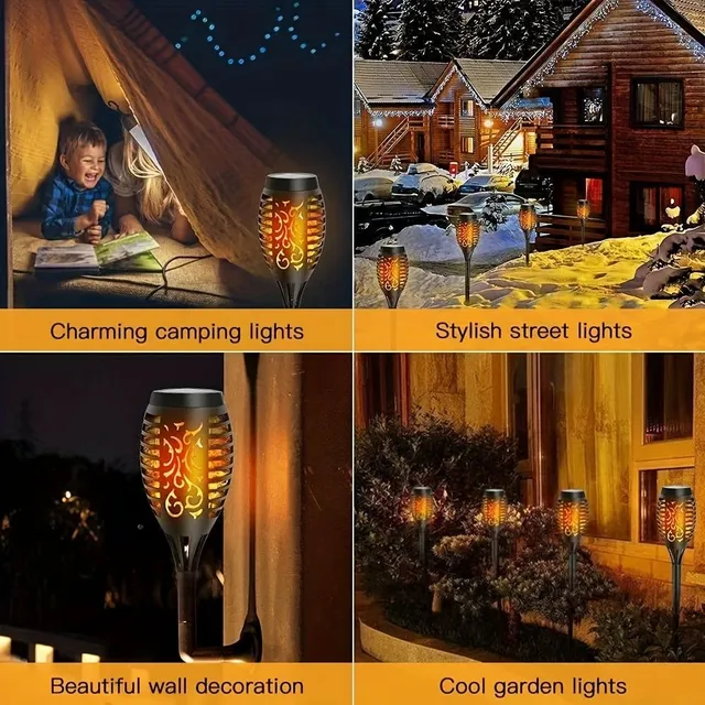 4pc Solar Halloween decorative lights, torches with flashing flame, waterproof outdoor lighting landscape